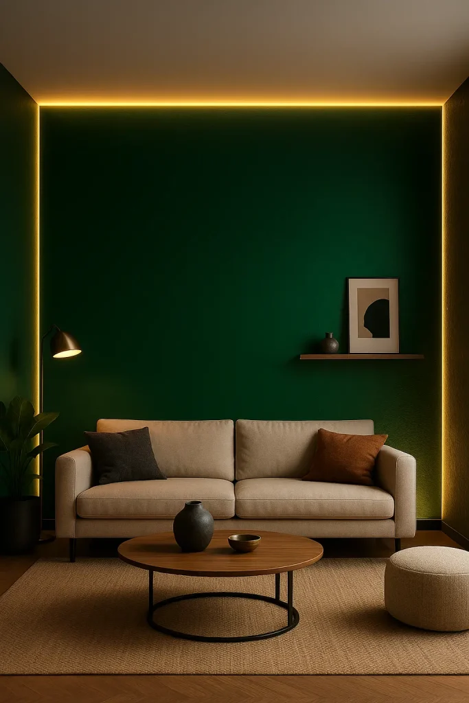 Bold Statement Wall with Color and Lighting