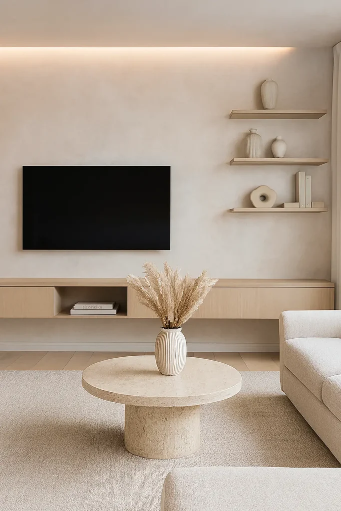 Floating TV Wall with Minimalist Shelving