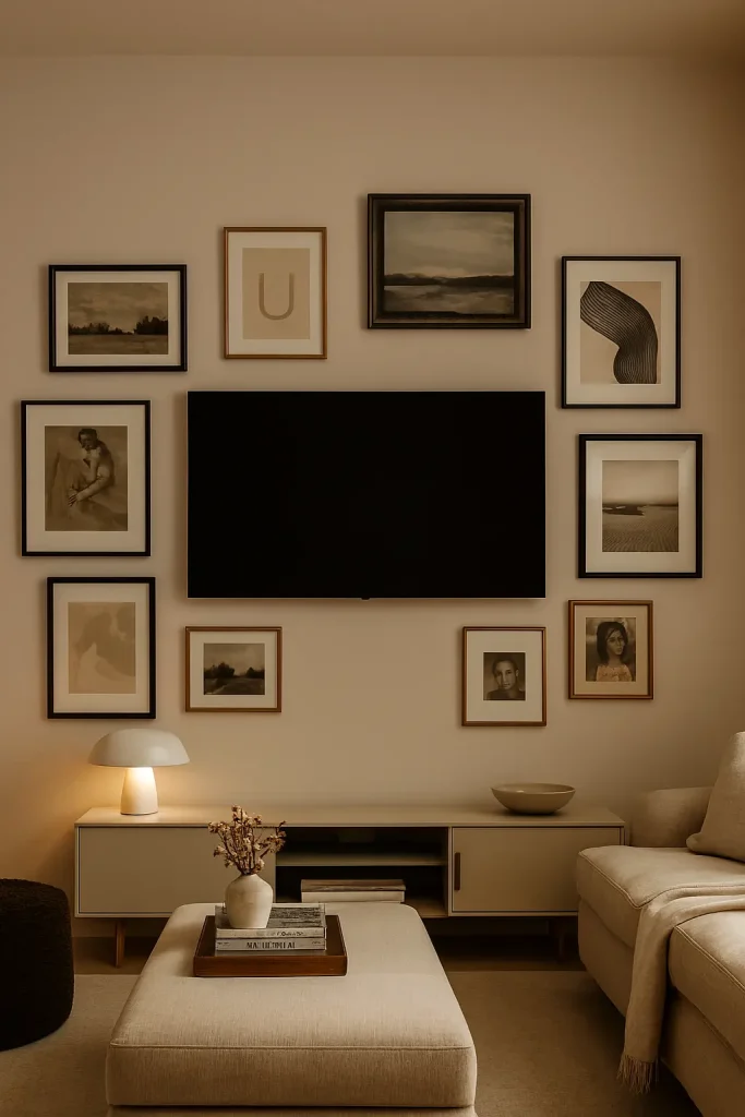 Gallery-Style TV Wall with Art and Frames