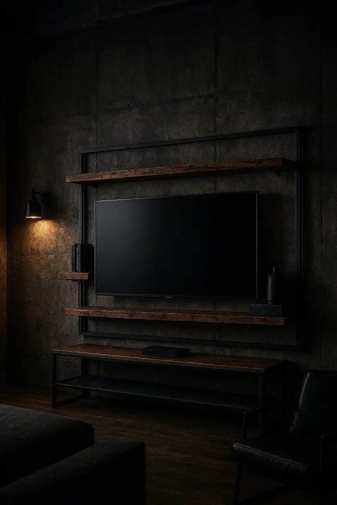 Industrial-Style TV Wall with Exposed Materials