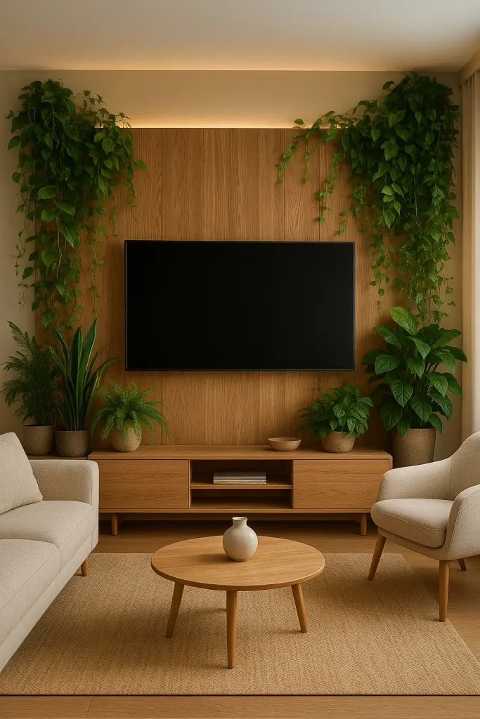 Nature-Inspired TV Wall with Greenery