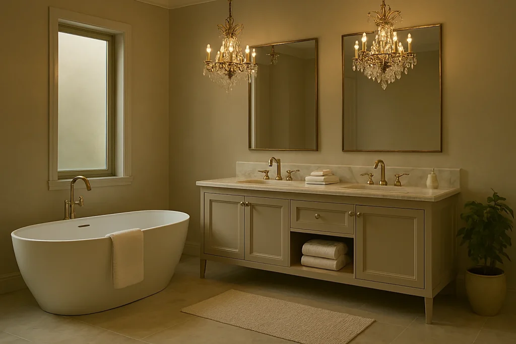 Elegant Bathroom with Statement Lighting