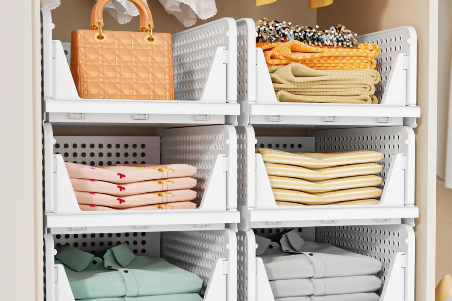 Use Stackable Baskets to Sort Clothes