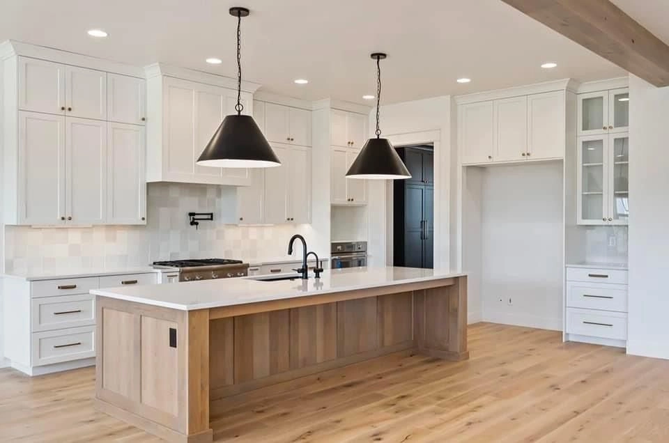 White and Wood Kitchen with Island