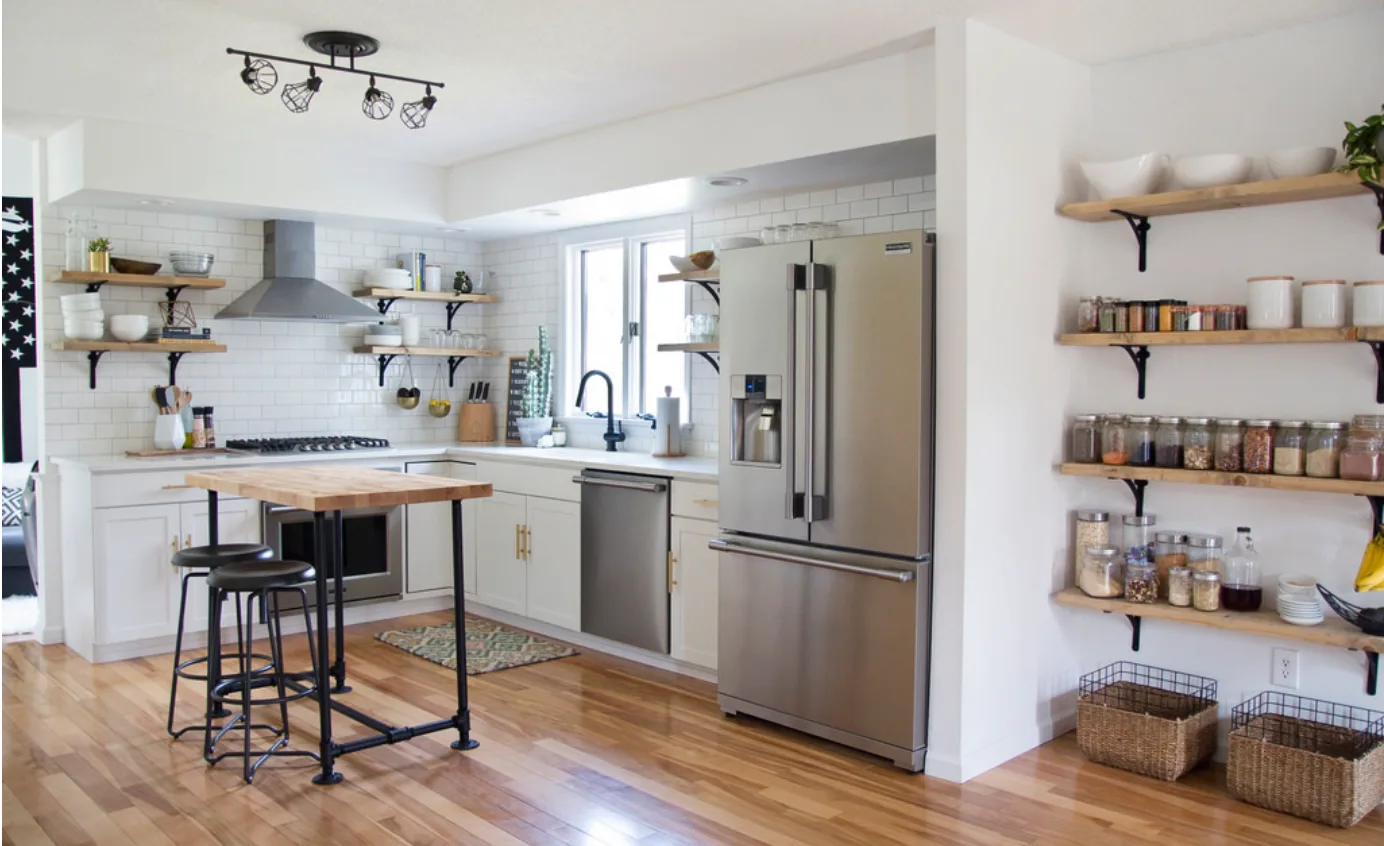 White and Wood Kitchen with Open Shelving