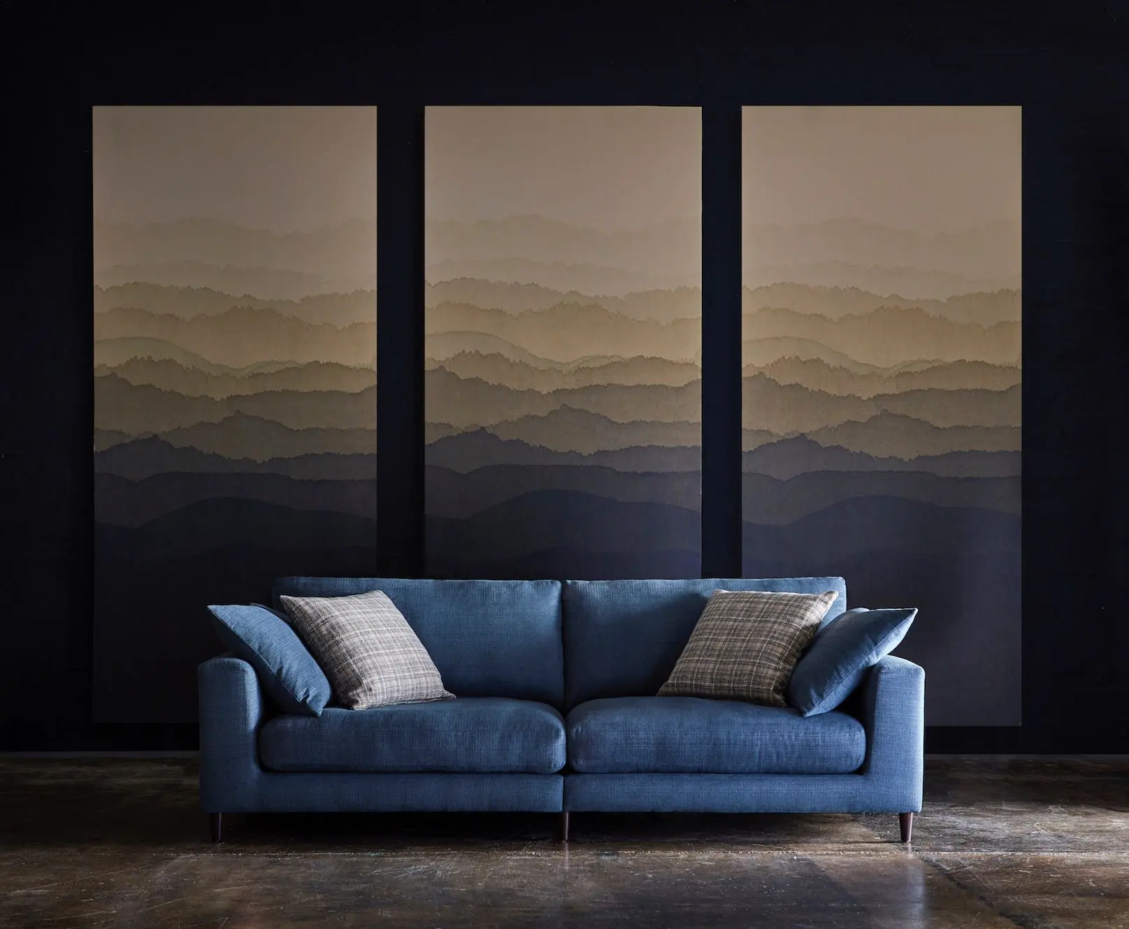 Blue Sofa with Dark Walls