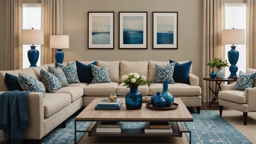 Blue Sofa with Neutral Tones