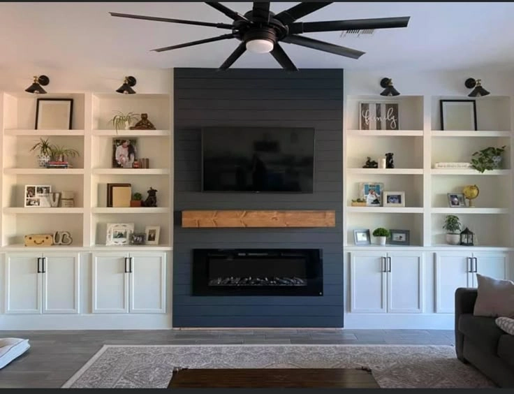 Built-In Fireplace with Shelving Units