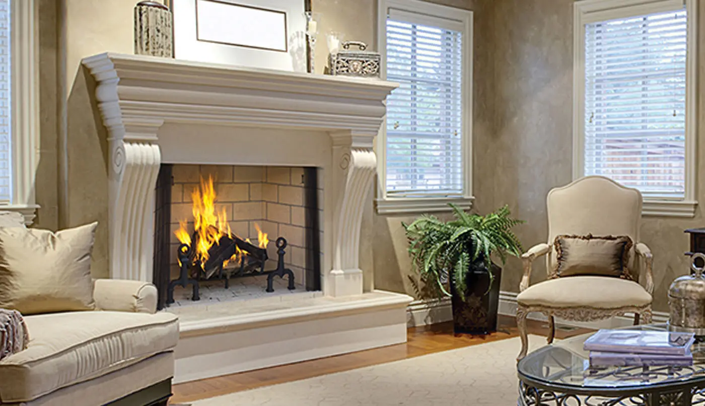 Traditional Wood-Burning Fireplace Living Room