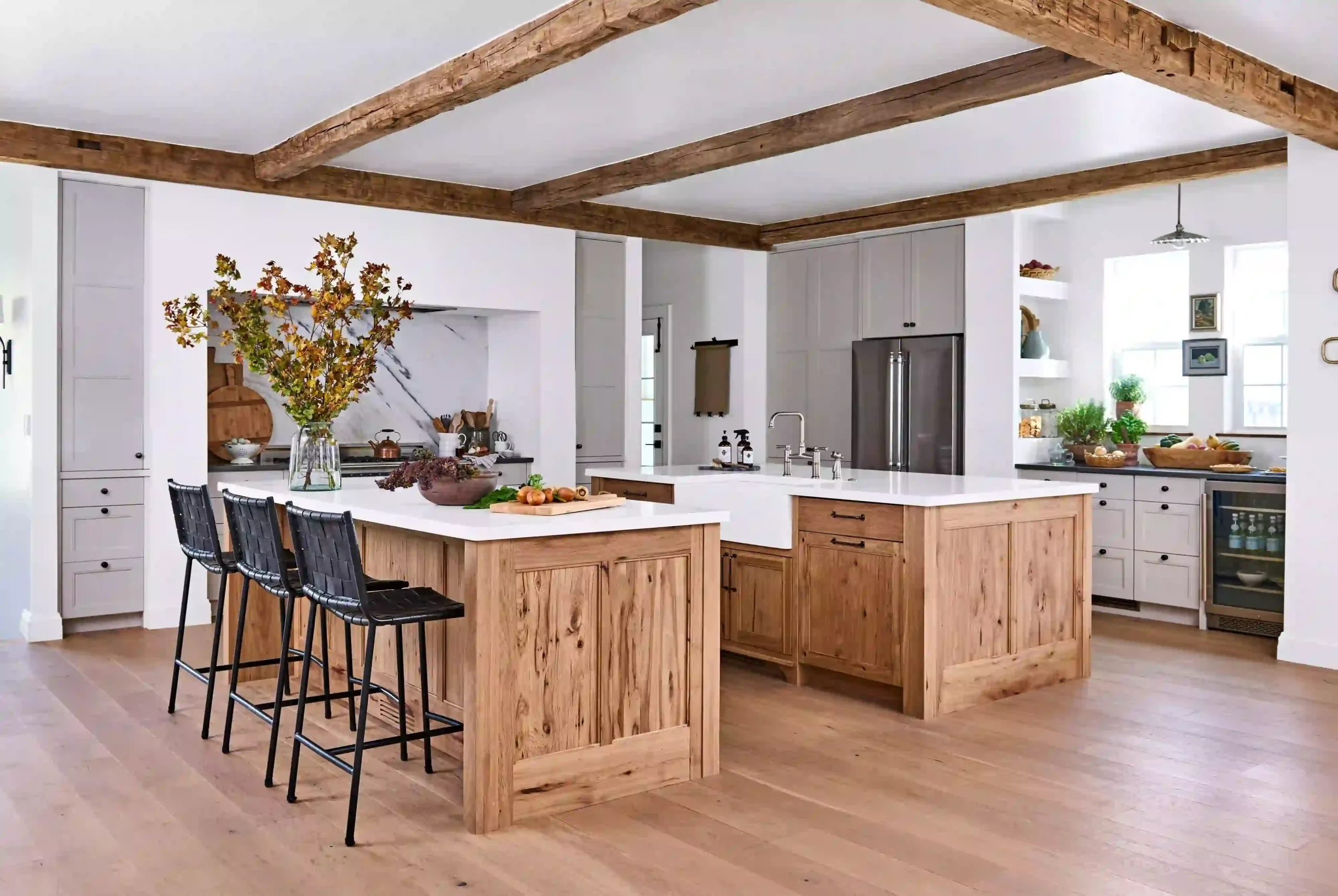 Add a Large Farmhouse Kitchen Island for a Cozy Gathering Space