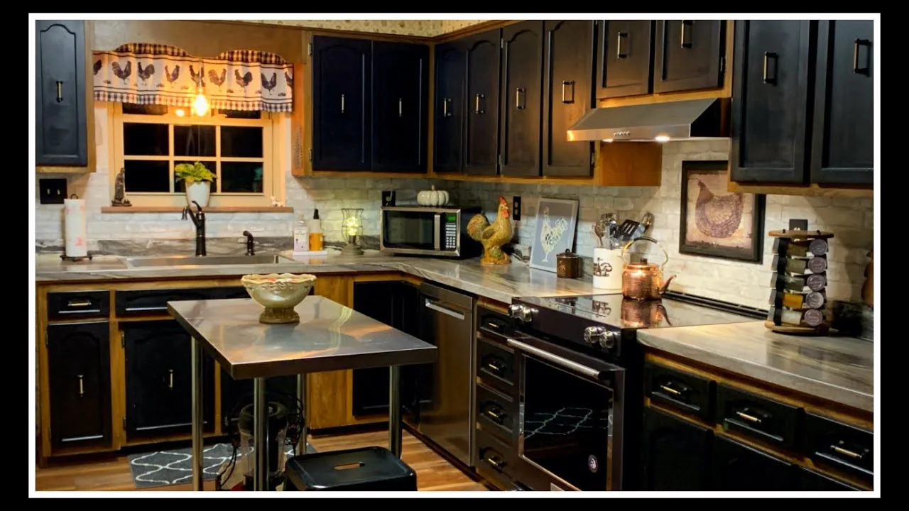 Black Cabinets in a Farmhouse Kitchen Style