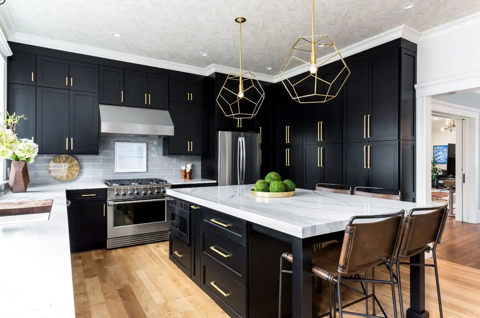 Black Kitchen Cabinets with White Countertops