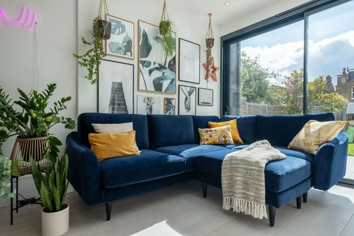 Blue Sofa in a Small Living Room