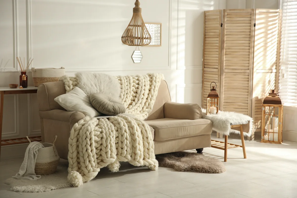 Cozy Knitted Blanket Corner Living Room