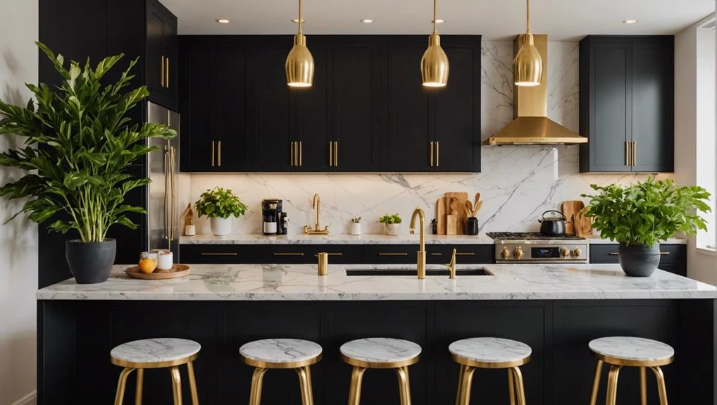 Elegant Black Cabinets with Gold Hardware