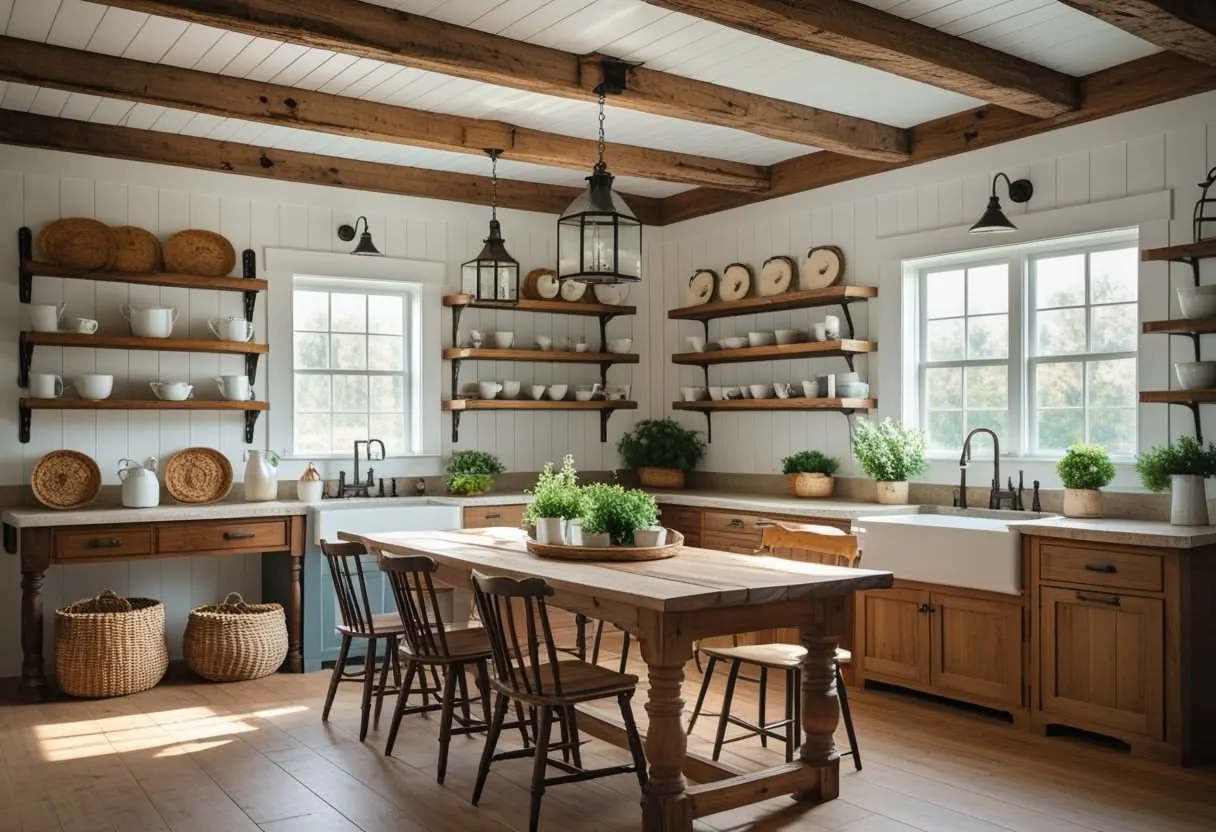 Farmhouse Kitchen With Open Shelving