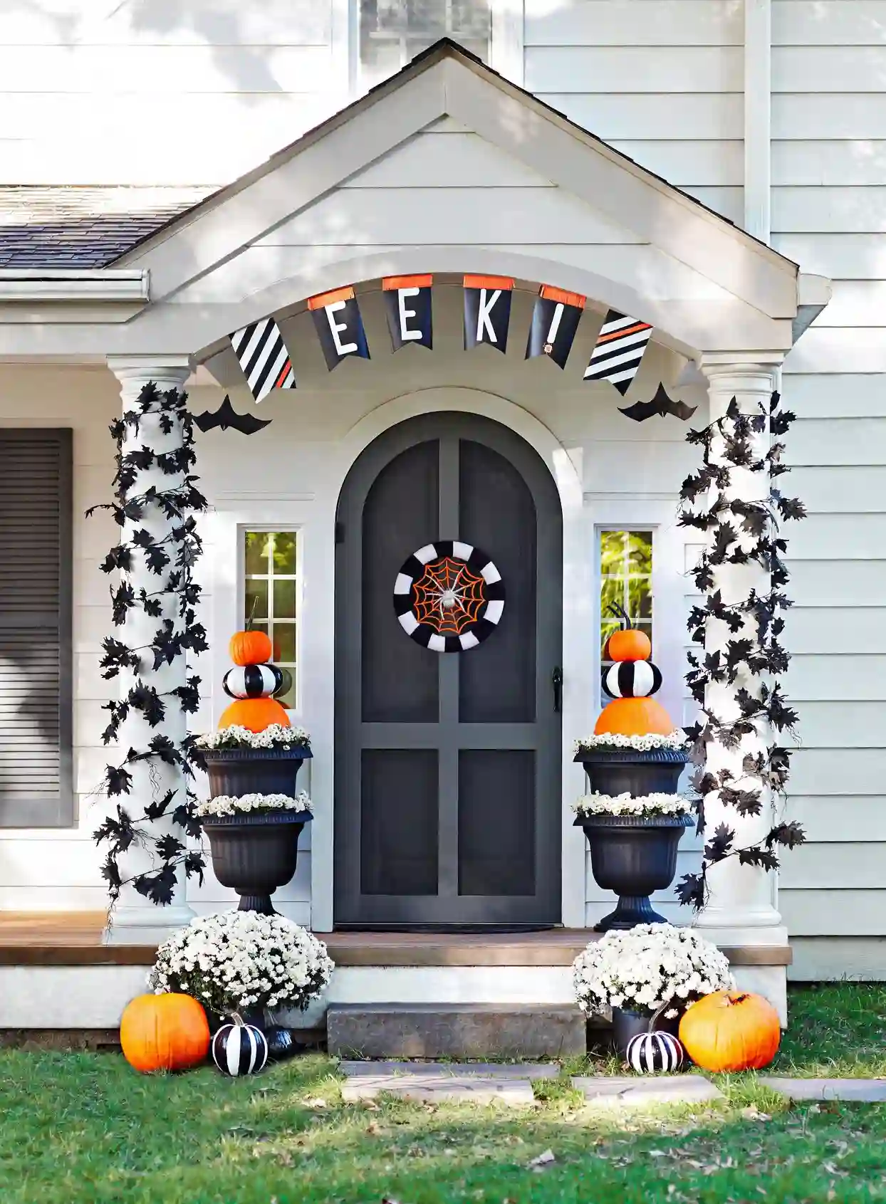 Halloween Door Makeover with Themed Wreath