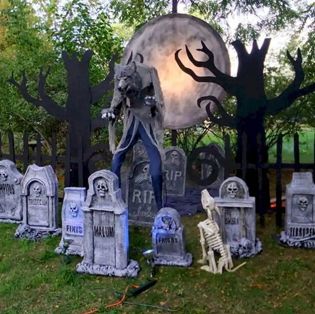 Haunted Graveyard Setup with Tombstones