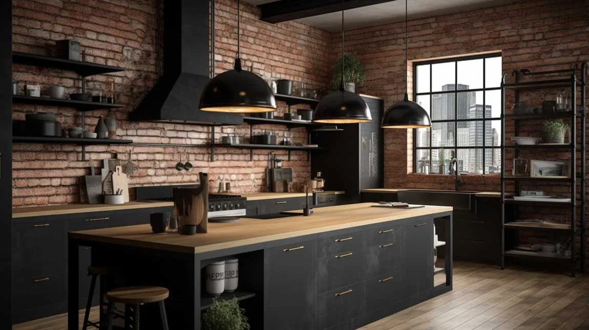 Industrial Style Black Kitchen Cabinets