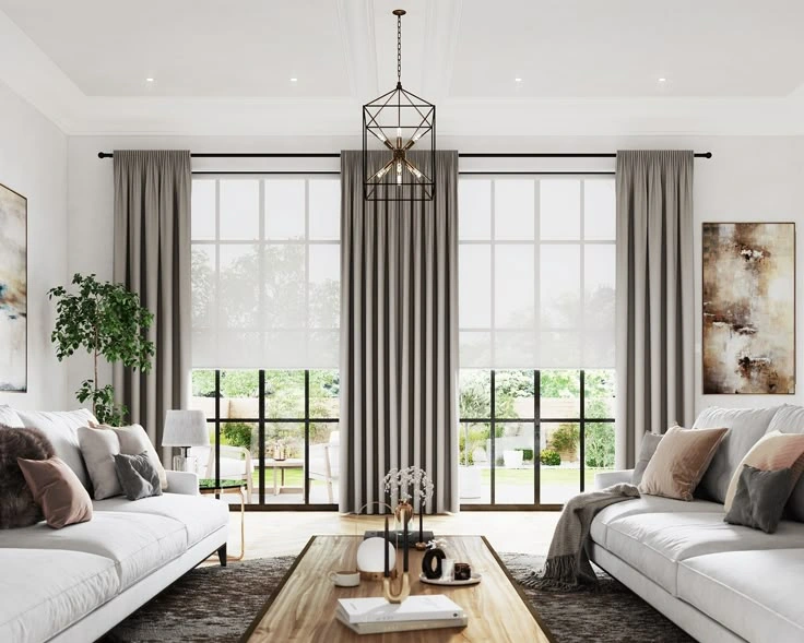 Lace Curtains and Soft Lighting Living Room