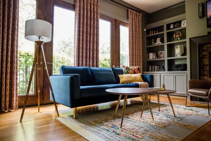 Mid-Century Modern Blue Sofa Design