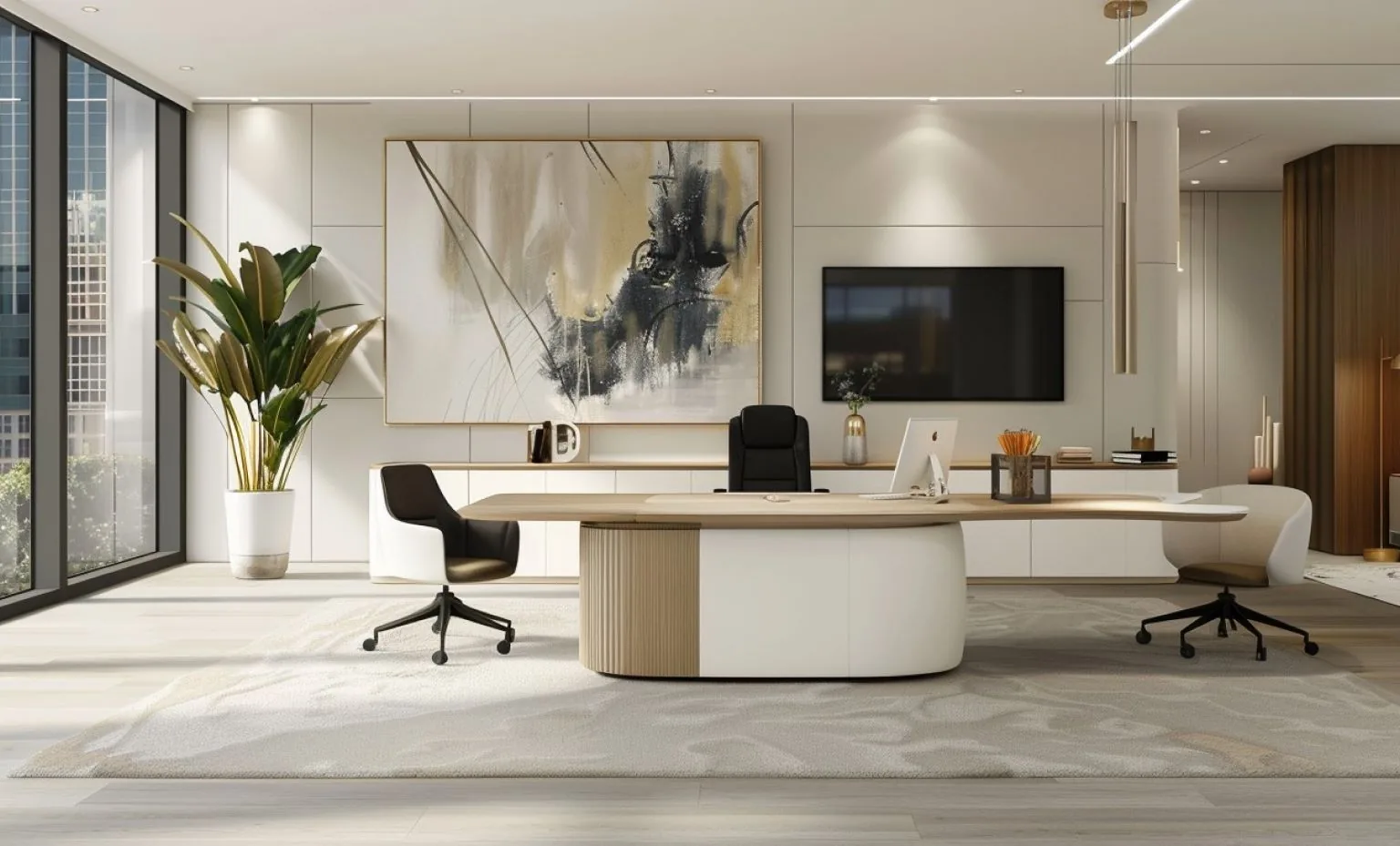 Modern Home Office with Stylish Furniture and Technology