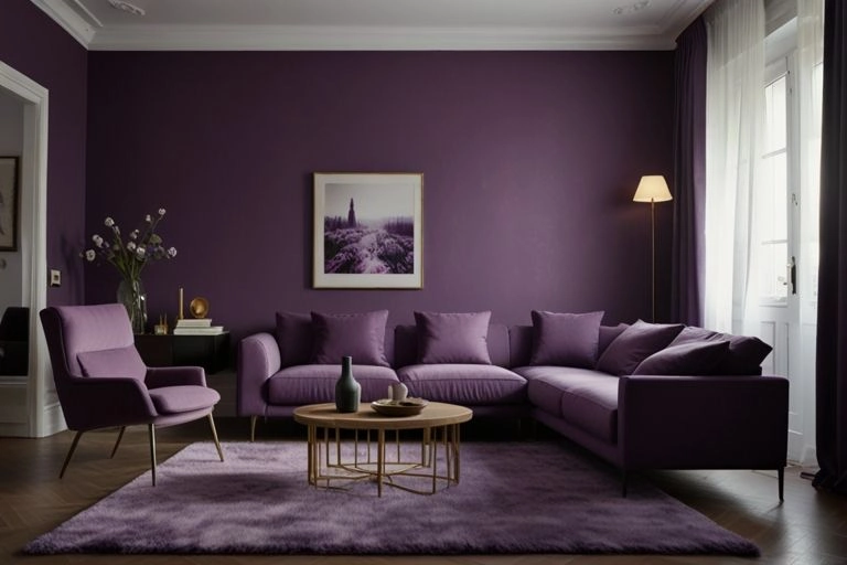 Purple Living Room with a Creative Touch