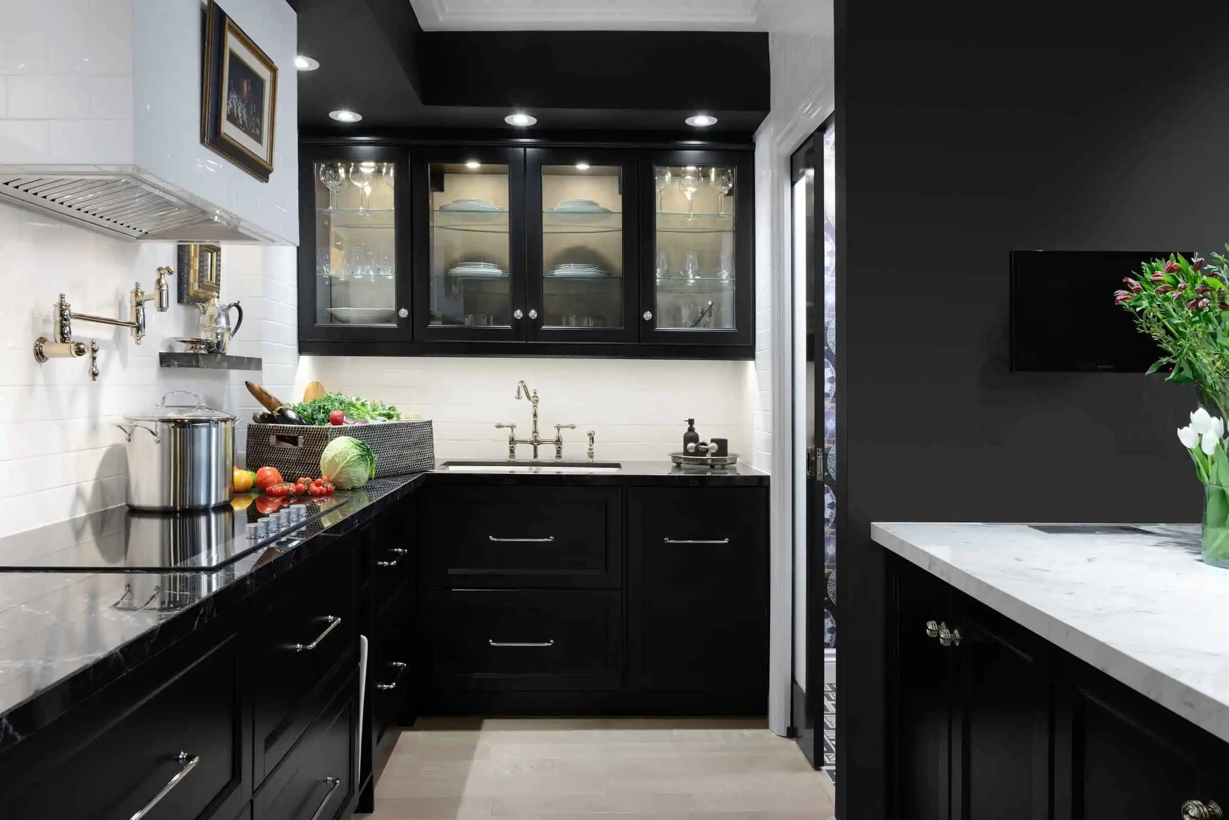 Small Kitchen with Black Cabinets