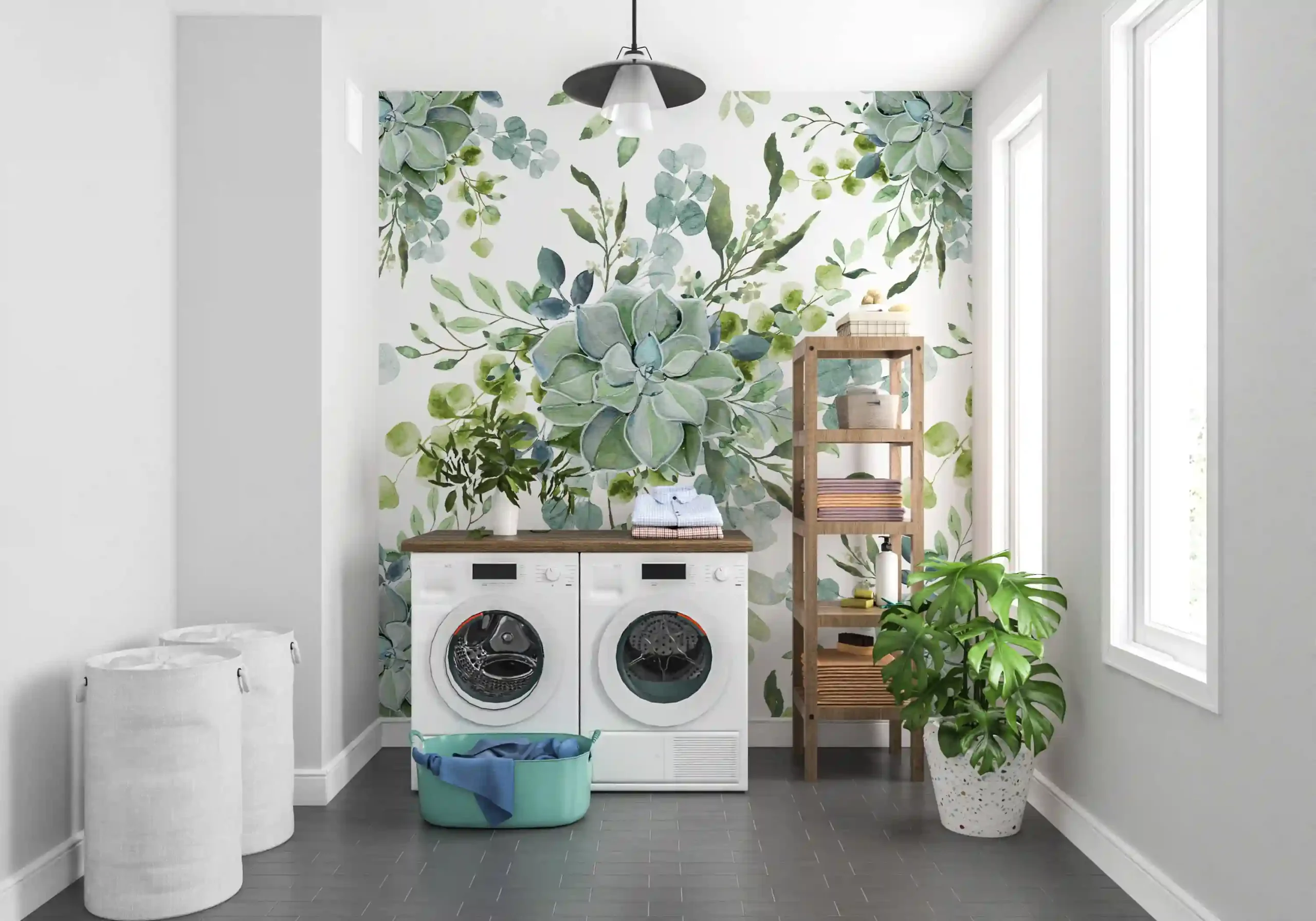 Soft Floral Wallpaper for a Fresh Laundry Room Look