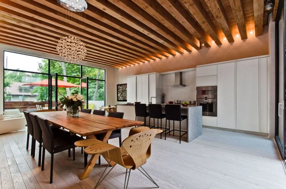 Wood Ceiling Planks in Kitchens and Dining Areas