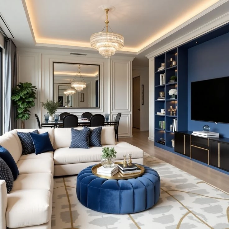 Design a Luxurious Navy Blue Living Room