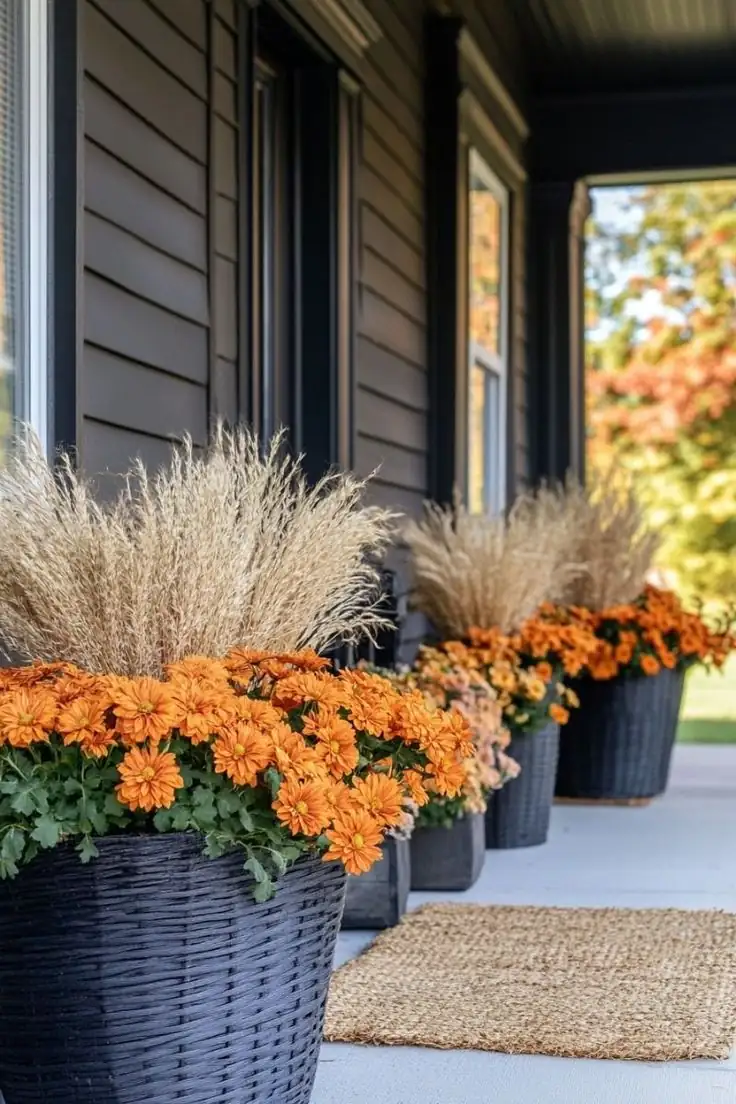Display Autumn Greenery in Decorative Planters