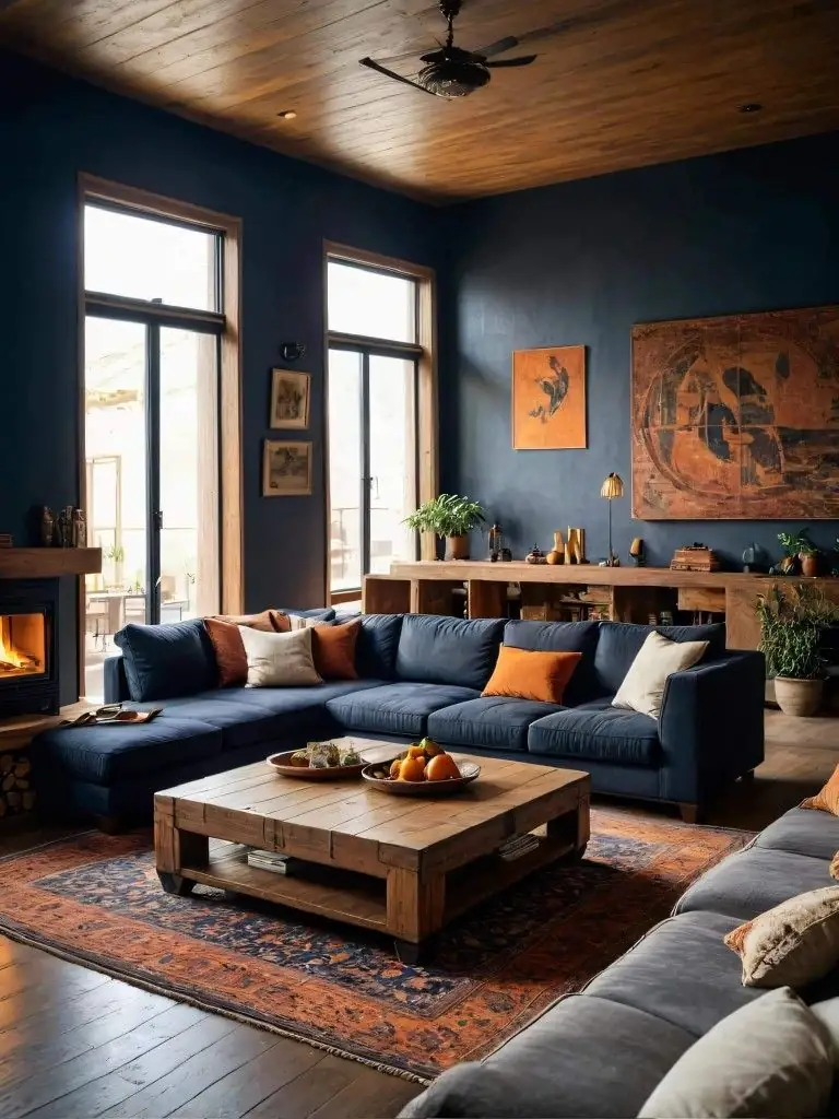Embrace a Navy Blue and Natural Wood Combination