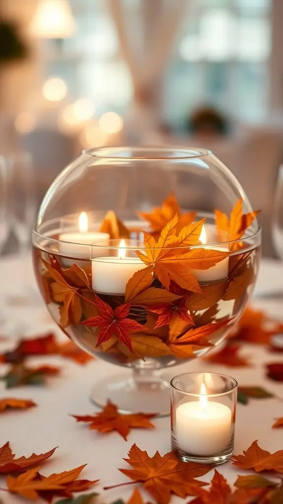Floating Candle and Autumn Leaf Centerpiece