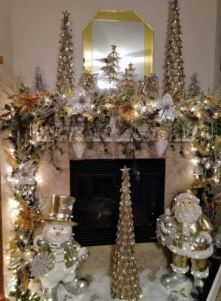 Glam Gold and Champagne Christmas Mantel