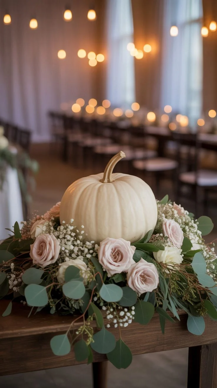 Rustic Pumpkin and Eucalyptus Centerpiece