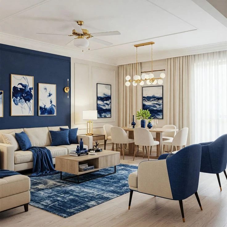 Style Navy Blue with Warm Beige and Cream