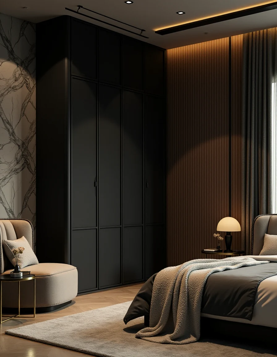Use a Dark Wardrobe for a Dramatic Bedroom