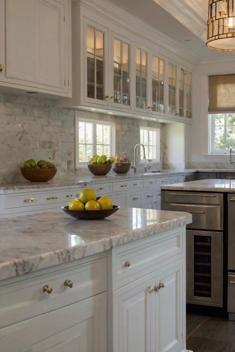 White Cabinets with Taj Mahal Quartzite
